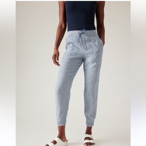 Athleta Cabo Linen Joggers Pants in Chambray Blue Women’s Size 6